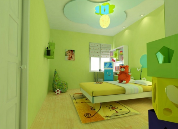 Kinderzimmer-Wandgestaltung-in-grüner-Farbe