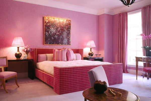 Schlafzimmer-in-Rosa-rosa-Wand-