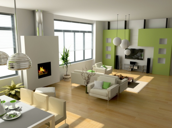 Wohnzimmer-Design-Wandfarbe-Grüntone