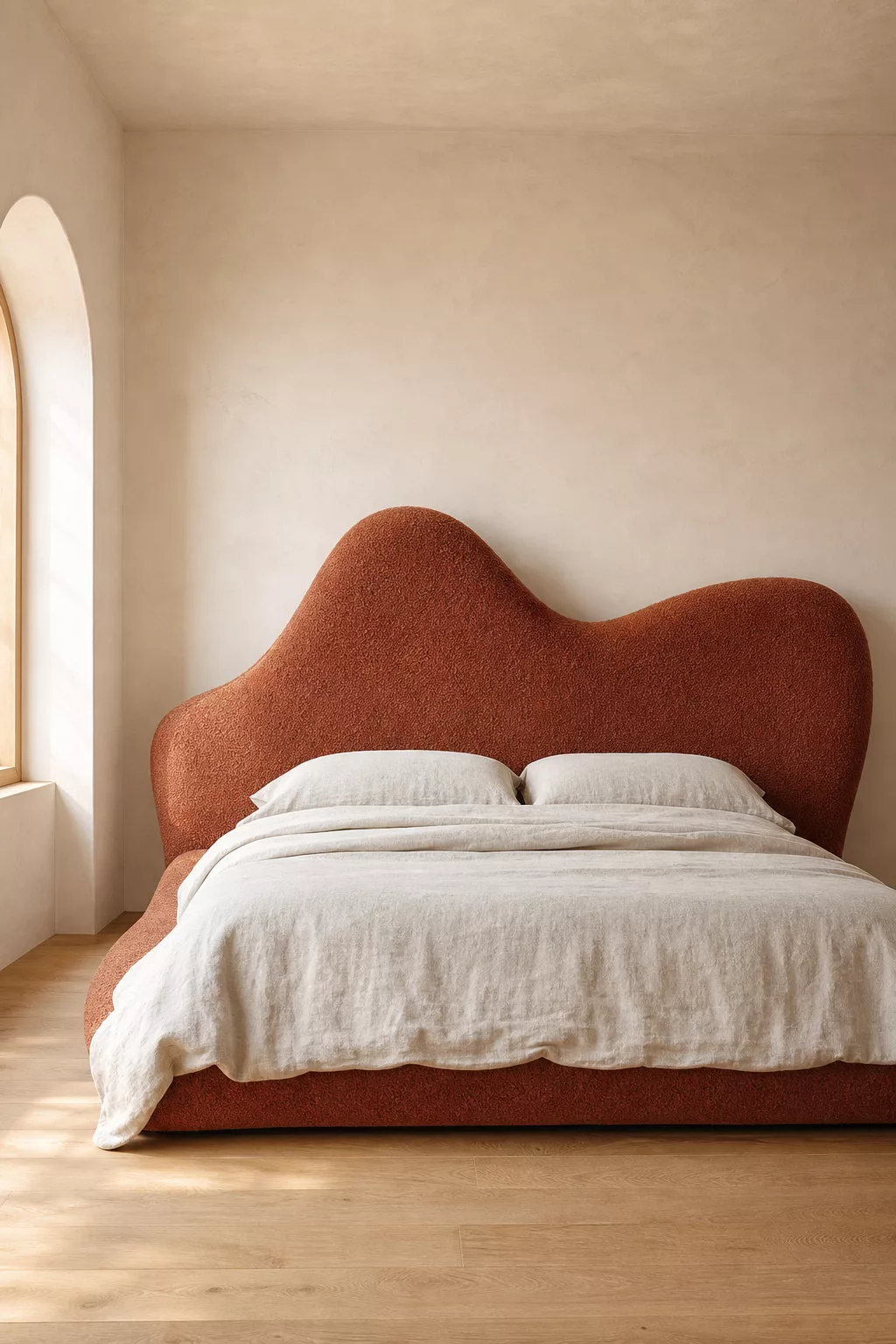Skulpturales Bett als raumprägende Formskulptur im Schlafzimmer