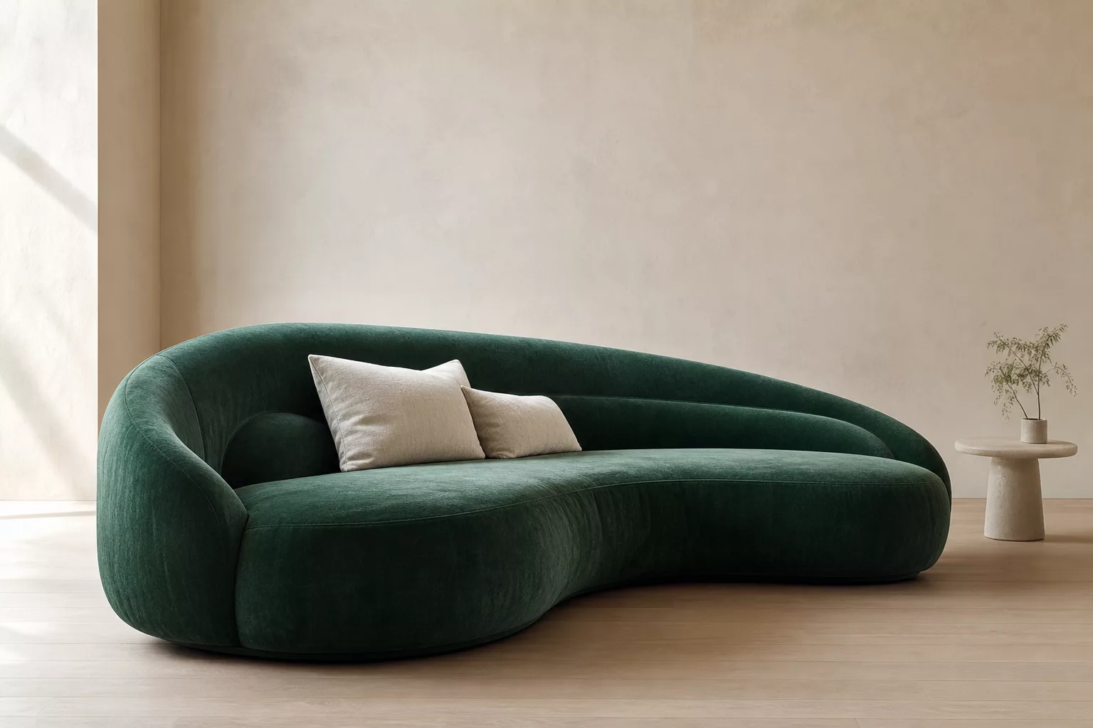 Extravagantes Sofa in Smaragdgrün als einziges Statement-Möbel im Wohnzimmer