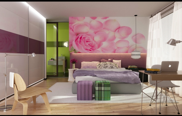 farbgestaltung-für-schlafzimmer-rosige-wand