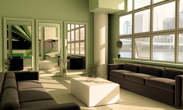 gemütliches-Wohnzimmer-Wandgestaltung-Grün-Sofa