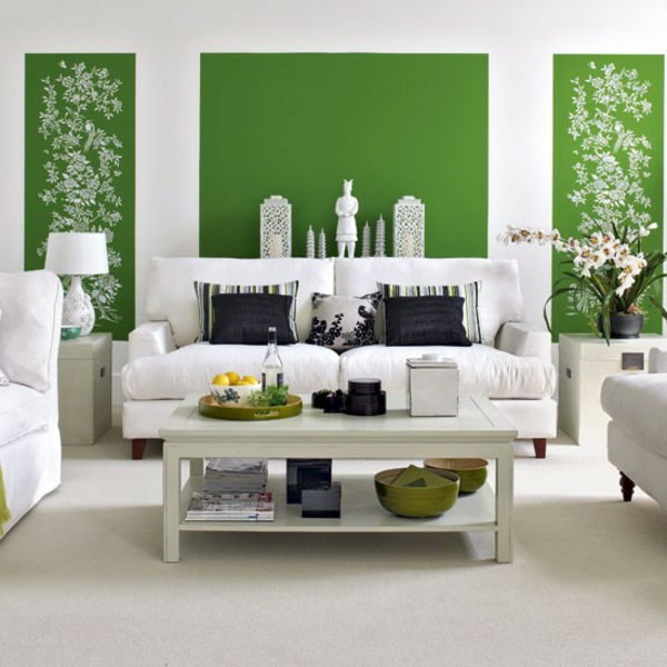grünes-Wohnzimmer.Wandfarbe-Grüntone-