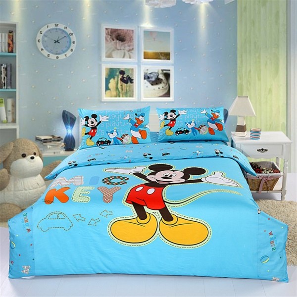 himmelblaue-Bettwäsche-Mickey-Mouse-Kinderzimmer