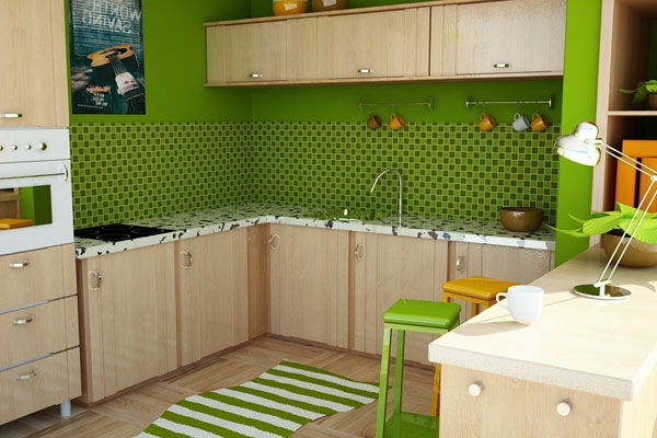 kleine-Küche-Wand-.in-Grüntönen