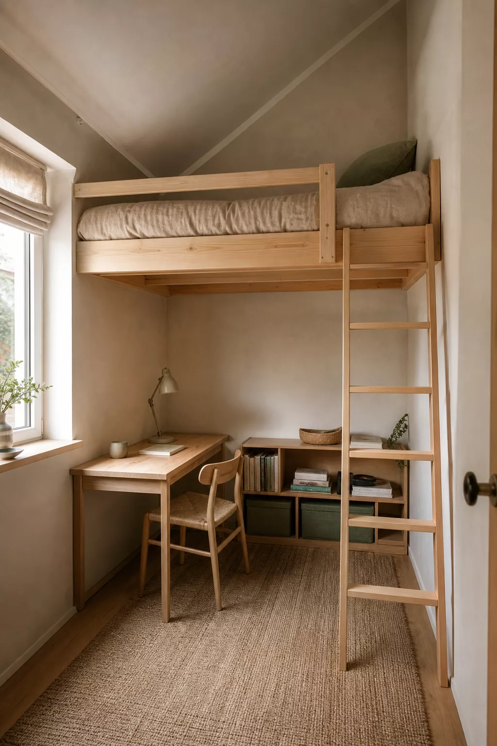 Kleines Jugendzimmer einrichten mit Hochbett und freiem Platz darunter