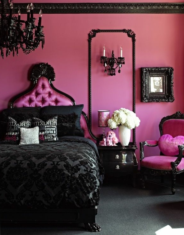 originelles-Schlafzimmer-in-rosa-Farbe
