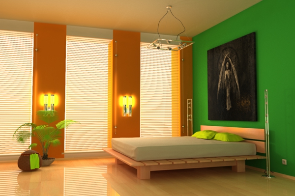 schlafzimmer-mit-einer-grünen-wand-und-mit-schlafzimmerlampen