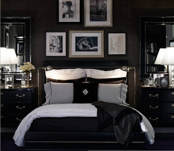 schwarze-wandfarbe-für-schlafzimmer-bilder-an-der-wand