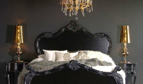 schwarze-wandfarbe-für-schlafzimmer-interessantes-bett-design