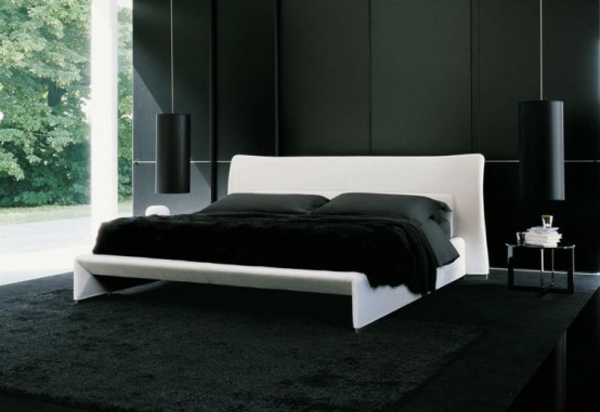 schwarze-wandfarbe-für-schlafzimmer-moderne-gestaltung