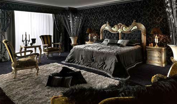schwarze-wandfarbe-für-schlafzimmer-retro-look