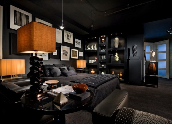 schwarze-wandfarbe-für-schlafzimmer-zeitgenössisches-aussehen