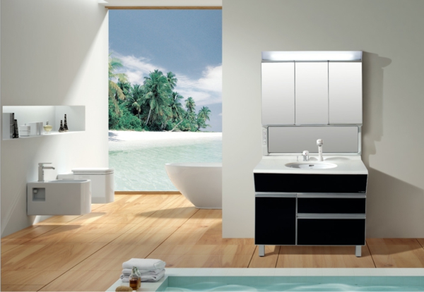 schöner-Spiegelschrank-mit-Beleuchtung-im-Badezimmer-Holzboden
