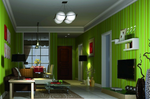 tolles--Wohnzimmer-Wandfarbe-Grüntone