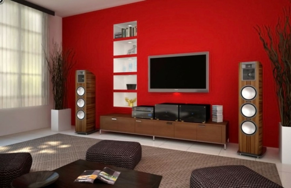 wohnzimmer-wandgestaltung-rote-farbe
