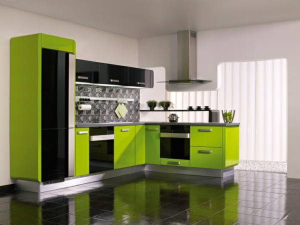 Küche-mit-einem-modernen-Design-Limegrün