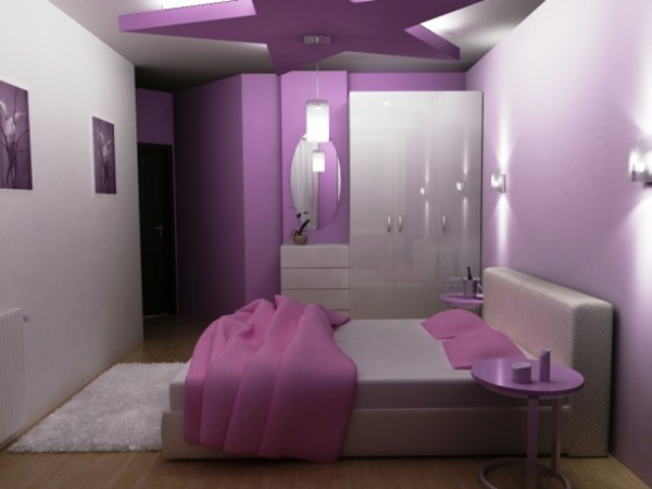 Lila-Wandfarben-modern-Interior-Design-Schlafzimmer