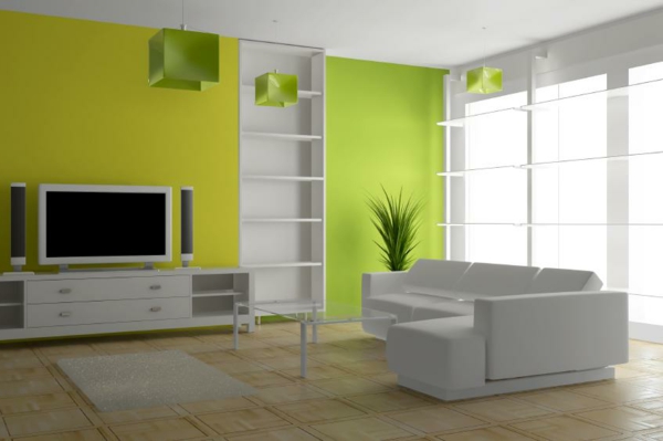Limegrün-und-Gelb,im-Wohnzimmer-Wandfarben-modern