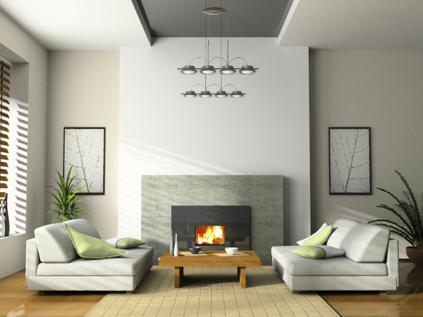 Minimalist-gemütliches-Wohnzimmer- Interior-Design-Holztisch