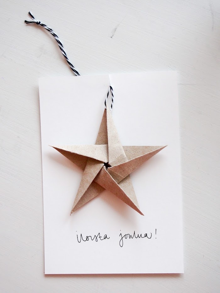 Weihnachtskarte leicht gemacht, Stern aus Karton aufkleben, handschriftliche Botschaft 