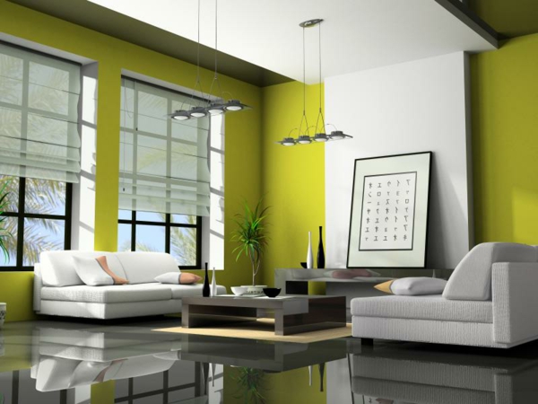 elegantes-Wohnzimmer-mit-limegrünen-Wänden-Wohnzimmer-Einrichtung