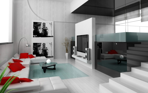 fantastisches-wohnzimmer-weißes-Sofa-rote-Kissen