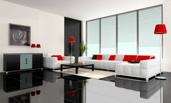 gemütliches-Wohnzimmer- Interior-Design-rote-Kissen-Wohnzimmer-Einrichtung