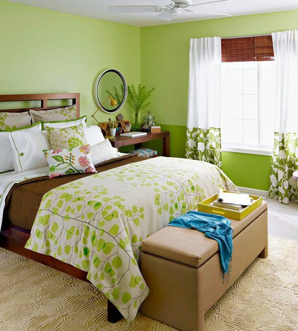 grüne-wandgestaltung-für-schlafzimmer-gemütliche-ausstattung