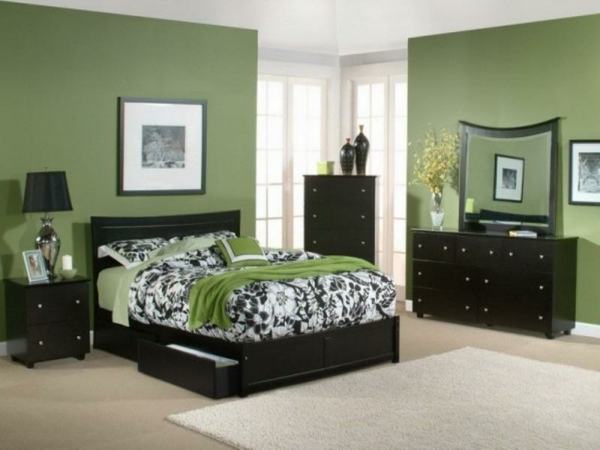 grüne-wandgestaltung-für-schlafzimmer-luxuriös