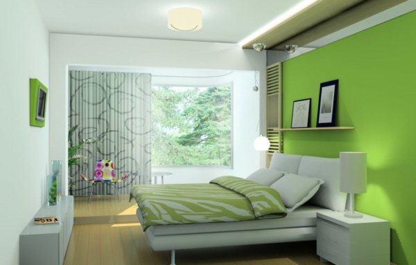 grüne-wandgestaltung-für-schlafzimmer-mit-schönen-möbeln