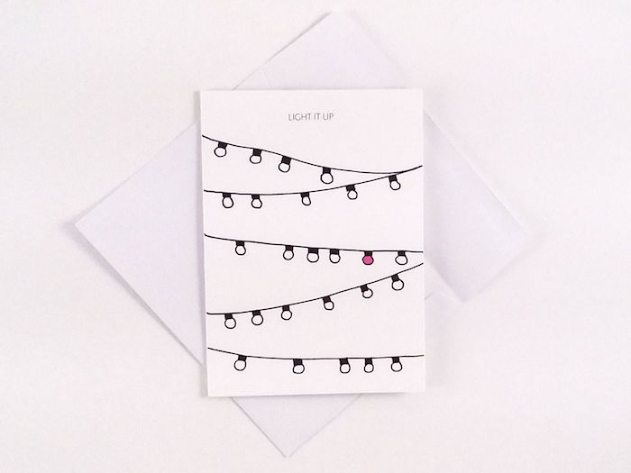 Weihnachtskarten basteln einfach und schnell, Lichterkette malen, simples Design