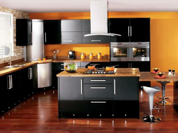 neue-küchenideen-orange-und-schwarz-kombinieren