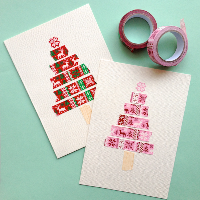 Washi Tape Weihnachtsbaum, Weihnachtskarten einfach und schnell selber machen 