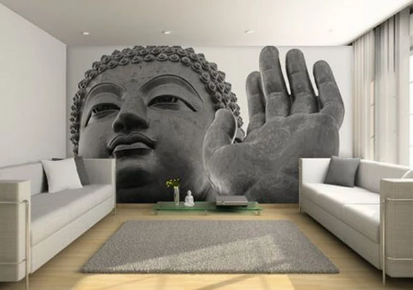 tapeten-farben-ideen-buddha-bild-im-wohnzimmer