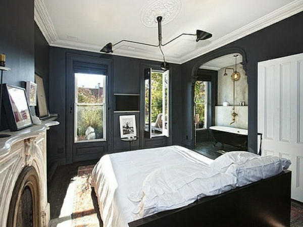 tapeten-farben-ideen-cooles-schlafzimmer-mit-schwarzen-wänden