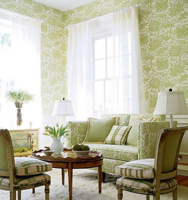 tapeten-farben-ideen-elegantes-grünes-wohnzimmer-mit-einem-retro-look