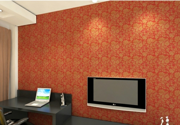 tapeten-farben-ideen-orange-wand-im-gemütlichen-wohnzimmer