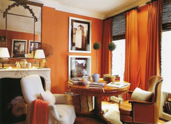 tapeten-farben-ideen-schönes-orange-wohnzimmer
