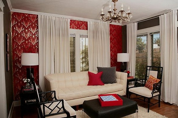 tapeten-farben-ideen-schönes-wohnzimmer-mit-roten-elementen