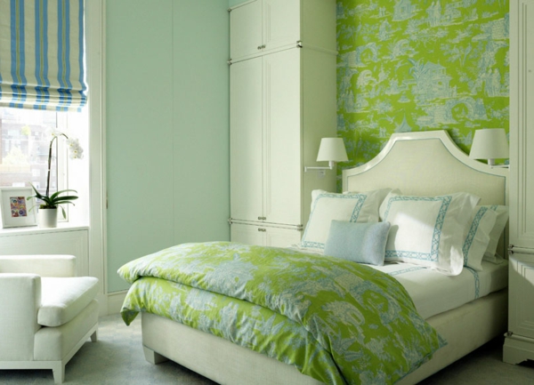 tapeten-farben-ideen-süßes-grünes-schlafzimmer