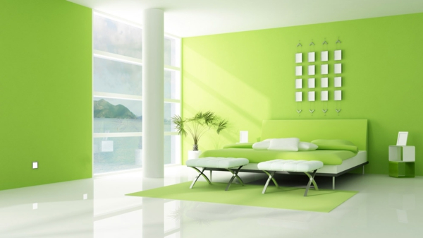 tapeten-farben-ideen-ultramodernes-grünes-wohnzimmer