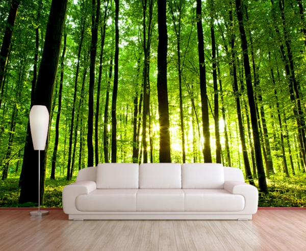 tapeten-farben-ideen-weißes-sofa-und-super-schöne-wand-in-grün