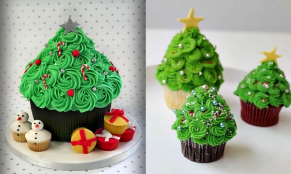 tolle-Ideen-für-Weihnachtscupcakes-mit-Weihnachtsbäumen