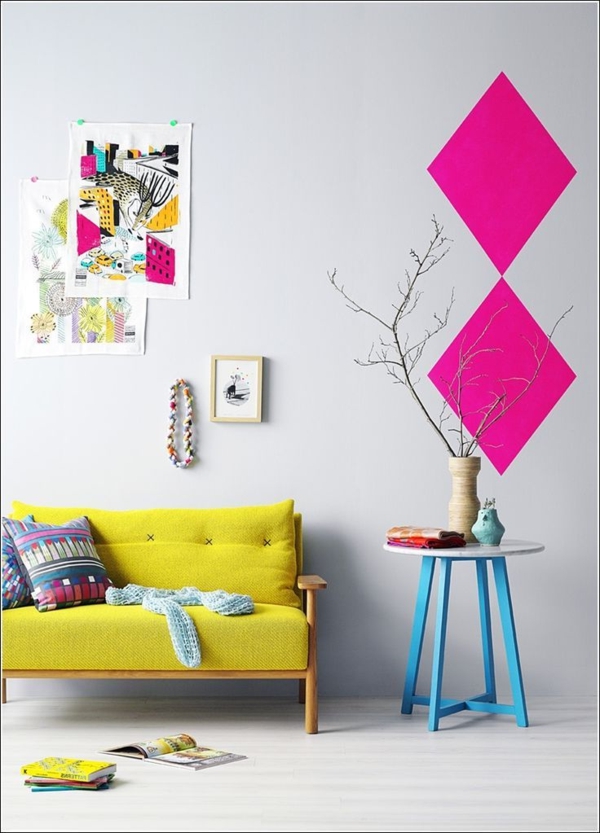 fantastische Wanddeko mit Rosa Element tolle-Wandgestaltung-mit-frischen-neon-Farben