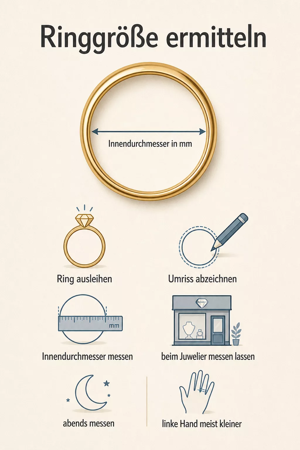 Infografik: vier Wege, die Ringgröße heimlich zu ermitteln