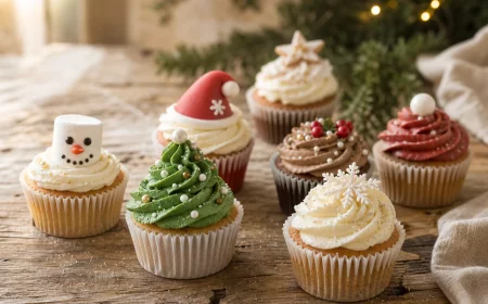 Weihnachts Cupcakes mit Tannenbaum, Schneemann und Schneeflocke Deko