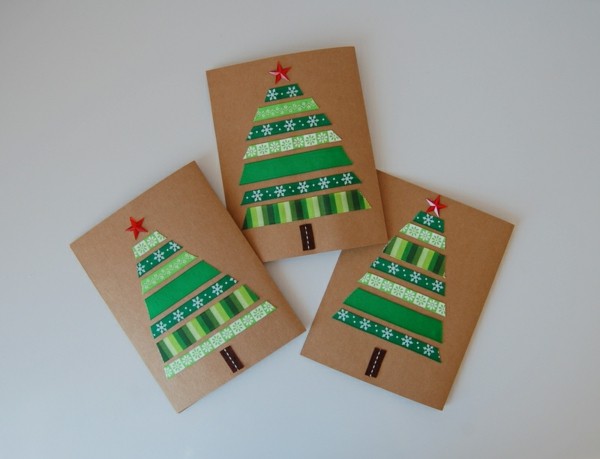 weihnachtskarten-basteln-interessante-modelle-mit-tannenbäumen