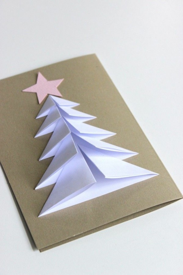 weihnachtskarten-basteln-schöne-weiße-gestaltung-mit-tannenbaum-aus-papier